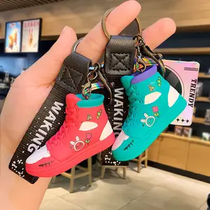 Wholesale 3D PVC Kawaii Cute Cartoon Character Shoes Keyring Key Chains Ring 3D Mini Basketball Shoe Keychain