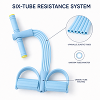 Appareil d'entraînement assisté pour sit-ups, 6 tubes, pédale de traction en TPE, bande de résistance, impression de logo personnalisée avec doubles boucles pour les pieds
