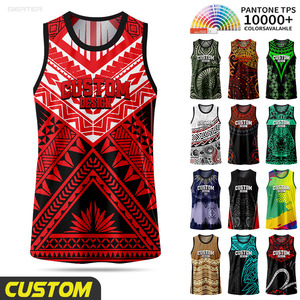 Rompi Basket Sublimasi Custom Motif Polinesia Rasta Bahan Polyester Singlet Maori Jersey Basket Anak Remaja Pakaian Basket - Product Image 1