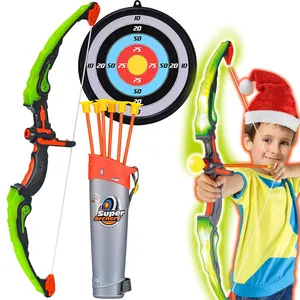 Arco y Flecha de tiro con arco para niños, juguetes con luz LED para niños y niñas, incluye 6 flechas con ventosa, juguete para interiores y exteriores