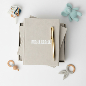 Carnet de notes de <span class=keywords><strong>grossesse</strong></span> et de mémoire de bébé en lin imprimé de logo personnalisé nouvelle maman planificateur de journal et stylo mince doré - Product Image 1