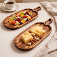 Plateaux alimentaires en bois d'acacia naturel avec poignées, plateau de présentation de gâteaux en bois, plateau décoratif en bois, plateau à gâteaux en bois, plateaux alimentaires en bois