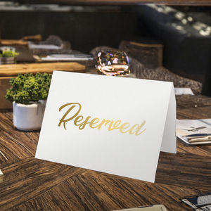 Segnaposto da Tavolo Bifacciale in Carta Bianca con Lamina Dorata per Tavoli Riservati, per Feste e Ristoranti, Stampa Offset su Cartoncino - Product Image 3