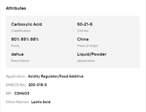 Ácido Láctico Líquido, Ácido L-láctico |   80% 88% 90% Múltiples Componentes – Grado Alimenticio y Cosmético para Procesamiento de Alimentos y Cuidado Personal - Product Image 6