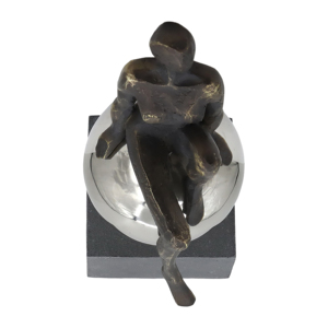 Scultura Astratta Seduta in Resina e Acciaio Inossidabile a Forma di Sfera, Statuetta Decorativa per Casa, Scaffale e Tavolino da Caffè - Product Image 4