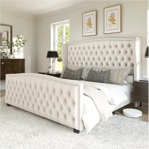 PinZhi Hogar personalizado moderno copetudo terciopelo California Super King Size marco de la cama de lujo y colchón