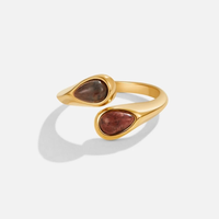 Bijoux personnalisés, bijoux de mode, acier inoxydable, plaqué or 18 carats, pierres précieuses œil de tigre, bague ajustable pour cadeau