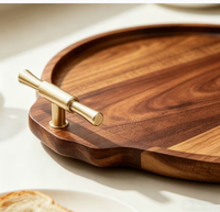Plateau de service rond décoratif moderne et minimaliste en bois de rose et d'acacia pour apéritifs et utilisation sur table basse