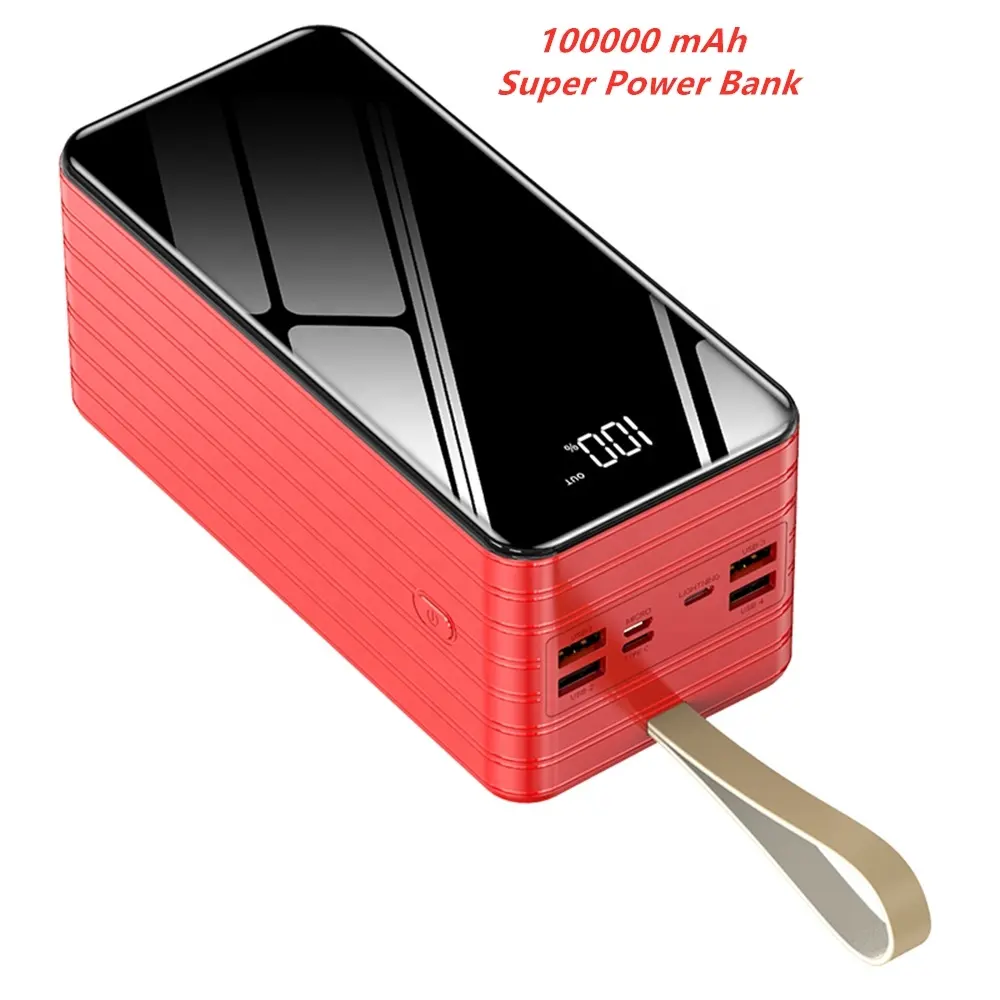 Super powerbank 100000 mah banco de potencia 100000 mah cuatro salida USB cargador de teléfono móvil de carga rápida banco de potencia 100000 mah batería de la batería