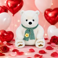 Boneka Beruang Kutub Putih Lucu dengan Syal Rajut untuk Hadiah Valentine Musim Dingin