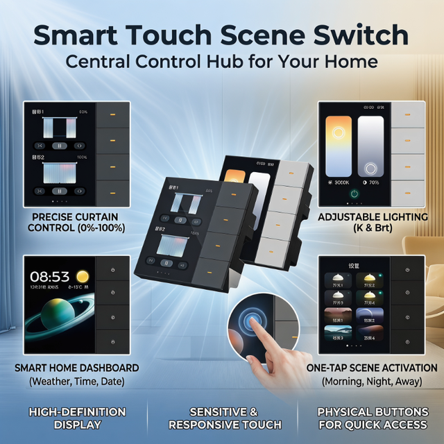 Tuya Smart Touch Scene Switch with Physical Buttons, Central Control for Lights, Curtains & Scenes