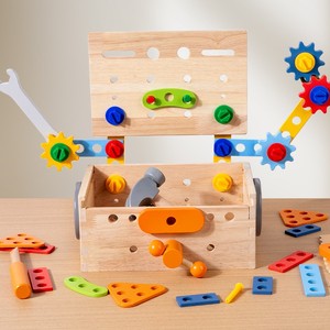 Ensemble d'outils <span class=keywords><strong>en</strong></span> <span class=keywords><strong>bois</strong></span> pour enfants <span class=keywords><strong>en</strong></span> gros, style Montessori, avec vis et écrous à démonter et assembler, blocs de construction, établi, jouets de jeu de rôle précoce - Product Image 5
