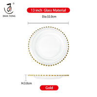Assiettes de présentation rondes décoratives en verre transparent de 13 pouces, en gros, pour restaurants, mariages, avec perles roses, blanches, argentées, dorées