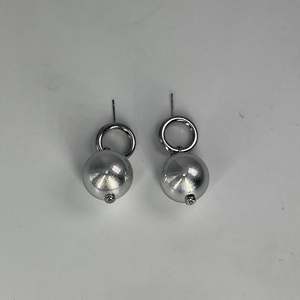Stainless Steel Hoop <b>Earrings</b> With Silver Ball Pendant PVD Gold Plated Fashion Jewelry For Women - Product Image 1