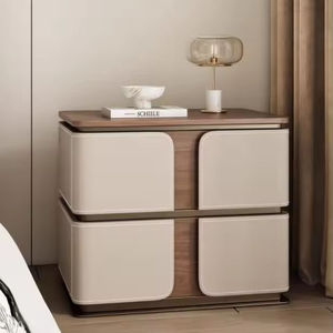 Factory Wholesale Leather Nightstands Luxury Bedroom Bed <strong>Side</strong> <strong>Storage</strong> <strong>Table</strong> 2 Drawers Assembled Night Stand Bedside <strong>Table</strong> - Product Image 3