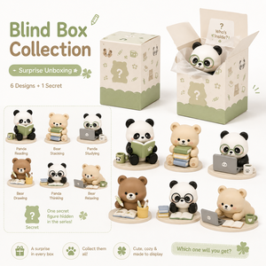 Ensemble de boîtes mystères personnalisées OEM ODM, figurines d'art mignonnes et kawaii sur le thème de la lecture, ours en peluche panda, poupée en PVC personnalisée - Product Image 4