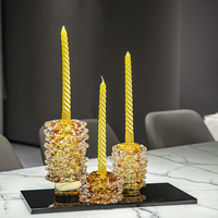 Handgeblasenes Champagner-Gold Glas-Kerzenhalter-Set Eisriss-Effekt Zylinder-Kerzenständer Kunstvolle Hochzeits-Tischdekoration Esstisch-Deko