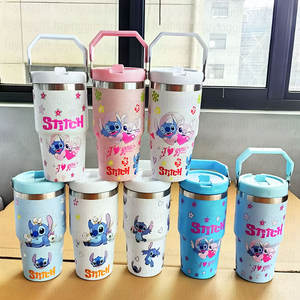 Mini gobelets isothermes en acier inoxydable pour enfants, motif Stitch, avec logo laser personnalisé, poignée et paille - Product Image 3