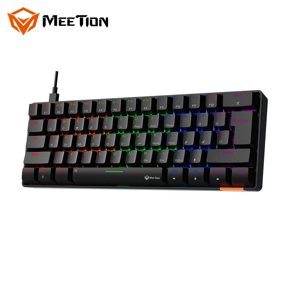 Meetion MT-MK005 Teclado Mecânico para jogos com fio portátil com função multimídia preto iluminado 60% tamanho USB tipo C