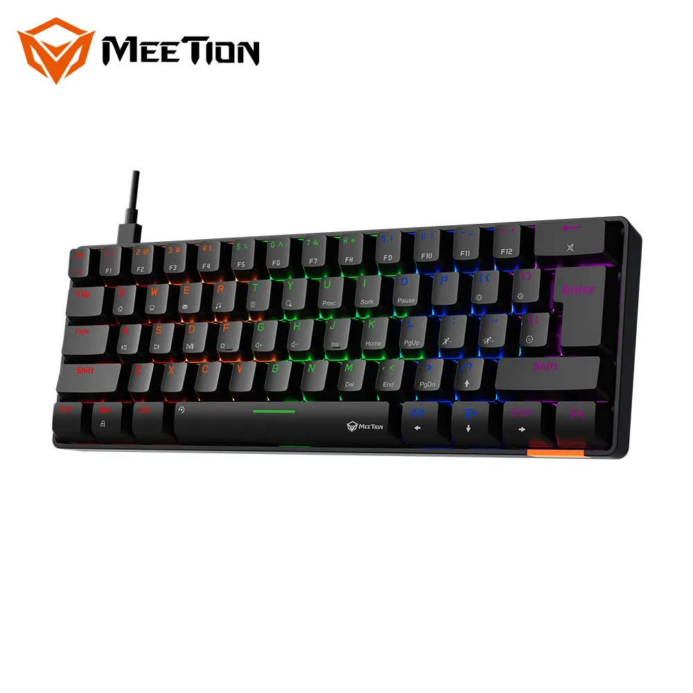 MEETION MT-MK005 ฟังก์ชั่นมัลติมีเดียแบบพกพาแบบมีสายมินิเกมคีย์บอร์ดสีดําIlluminated 60% ขนาดUsb USB Type C