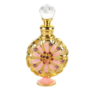 Botol Parfum Minyak Kaca 10ml Desain Bunga dengan Pipet, Botol Parfum Minyak Arab Bulat Isi Ulang dengan Tutup Sekrup