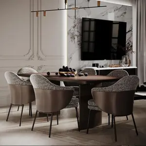Silla de comedor de Arte de cuero de lujo con luz nórdica, silla de tela curvada de gama alta Simple para el hogar