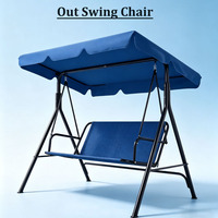 Fauteuil balançoire d'extérieur personnalisé 3 places avec structure en acier en A, banc coulissant de jardin avec plateau latéral