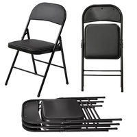 Chaise pliante en métal et cuir noir, design ergonomique, style moderne, rembourrée, pour événements extérieurs, bureau, formation, mariage
