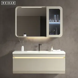 Meuble sous-vasque moderne et imperméable à l'eau, meuble de rangement en PVC avec comptoir, lavabo à main