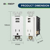 Prise double BAREP 15A 125V anti-effraction, homologuée CULus, ignifuge en PC, avec 2 ports USB-A