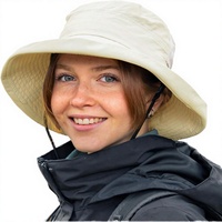 Chapeau de soleil TOP-EX UPF 50 rayé 100% coton pour femme, large bord, protection UV, queue de cheval, maille d'été, sangle mentonnière, beige M