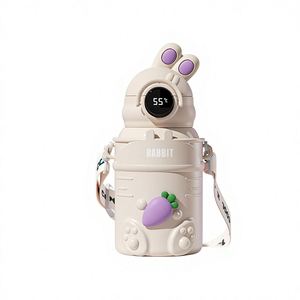 Bouteille isotherme en acier inoxydable 316 de qualité alimentaire pour enfants, avec affichage intelligent de la température, motif lapin et sangle de transport - Product Image 1