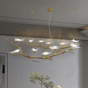 Lampada a Sospensione a Forma di Ramo in Rame per Ristorante, Bancone Bar Sala da Tè, Design Moderno, Lampada in Cristallo a Forma di Rondine in Stile Artistico Cinese - Product Image 1