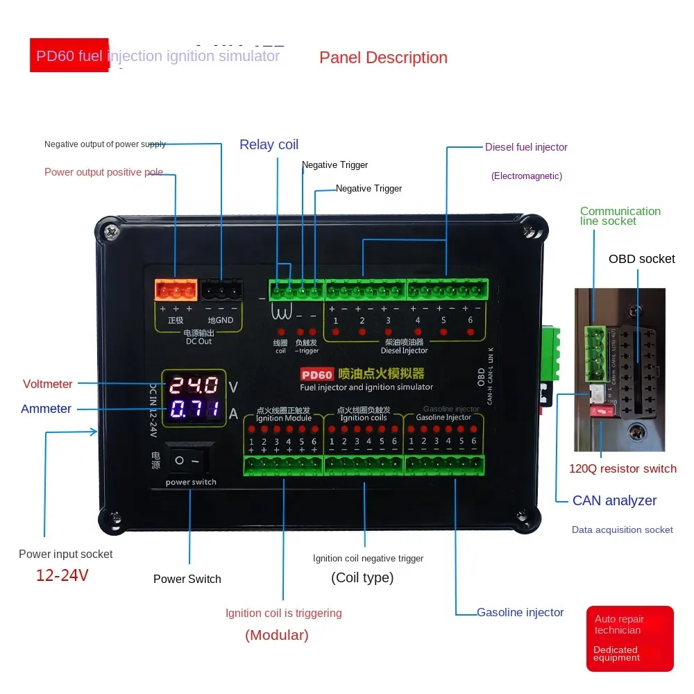 PD60 Simulateur d'allumage par injection de carburant Plateforme de maintenance ECU Équipement de test pour carte d'ordinateur de véhicule à essence et diesel