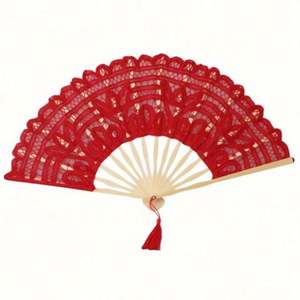 Abanico de Encaje Colorido de 27 CM, Abanico de Encaje Personalizado Hecho a Mano con Varillas de Bambú para Decoración de Bodas, Baile y Fiestas - Product Image 3