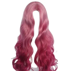 Универсальный парик розового цвета с дымом до середины и разрезом, длинные завитые волосы, обертывание лица, высокая температура, Шелковый патруль, Интернет-красный парик