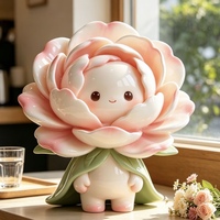 Patung Resin Karakter Bunga Peony Kartun, Patung Boneka Bunga Kawaii untuk Dekorasi Rumah Dalam Ruangan dan Ornamen Lanskap Taman
