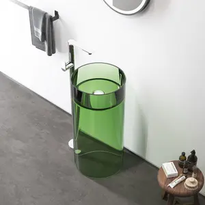 Lavabo rond moderne en résine le plus vendu évier sur pied en pierre artificielle transparente transparente pour les applications hôtelières