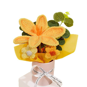 Bouquet tricoté de roses, tulipes et tournesols en laine, best-seller, souvenir en forme de seau - Product Image 6
