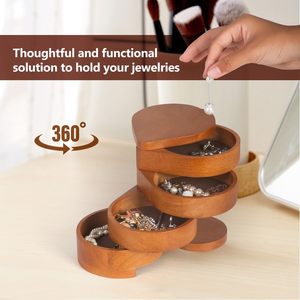 Portable 4 Layer Rotating Wooden Jewelry Storage <b>Box</b> Solid Wood Travel Organizer For Rings Necklaces <b>Earrings</b> Jewelry <b>Box</b> - Product Image 2