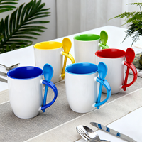 Mug en céramique à sublimation, intérieur coloré, avec poignée et cuillère, imprimable pour transfert thermique, impression DIY, vente en gros Topjlh