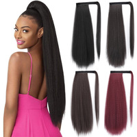 Vente chaude Yaki Droite Synthétique Queues De Cheval Naturel Noir Afro Crépus Queue De Cheval Droite avec Ruban En Nylon Pour Les Femmes Noires