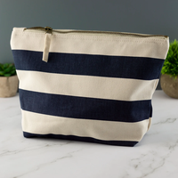 Sac d'accessoires en toile de coton nautique avec logo brodé personnalisé Trousse de toilette à rayures brodées Trousse de cosmétique de voyage