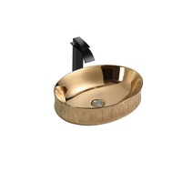 Lavabo à main en céramique dorée avec égouttoir pour hôtels et salles de bains Luxe moderne ovale Art au-dessus du comptoir