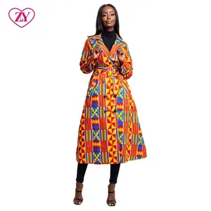 Fashionable Trench Women's Jackets Coats In Afro Chic Design Batik Long African Trench Coat For Women