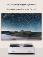 Projecteur laser ultra courte focale 5000 lumens 4K HDR pour une expérience cinéma immersive dans un home cinéma de luxe
