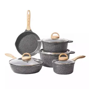 JEETEE 12PCS Nonstick संगमरमर Cookware सेट कोटिंग कास्ट एल्यूमीनियम Cookware सेट प्रेरण आधार संभाल के साथ सिलिकॉन ग्लास ढक्कन