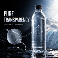 Autocollants transparents pour bouteilles d'eau minérale, ultra-transparents, imperméables, sans étiquette, logo personnalisé, prix usine, 1 pièce MOQ