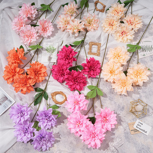 Fleurs artificielles de dahlias à quatre têtes en soie, toucher réel, pour décoration de mariage, de maison et accessoires de photographie - Product Image 1