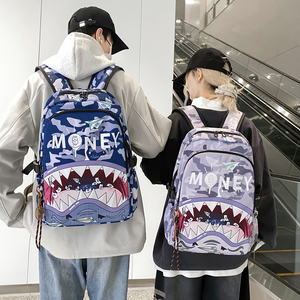 Sac à dos scolaire léger imprimé requin coloré, grande capacité, double bretelle, doublure en polyester, fermeture éclair, idéal pour l'école - Product Image 3